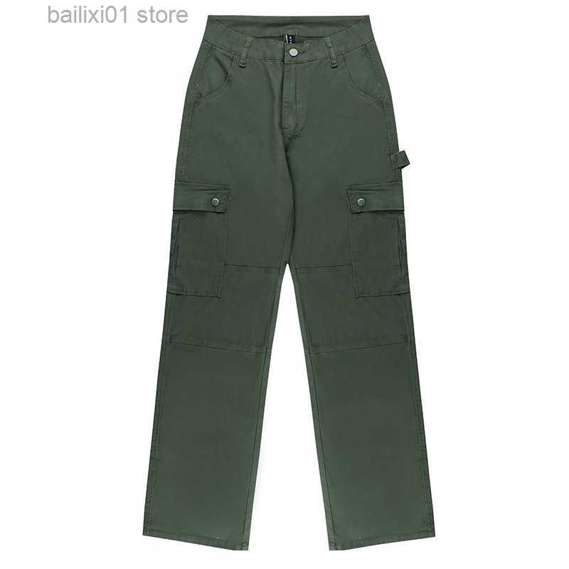 Women's Pants Capris Vintage Cargo Pant Women Y2k High Waist Straight Leg Slim Fit Jeans Retro 90s Pockets Streetwear Denim Trousers Sweatpants M