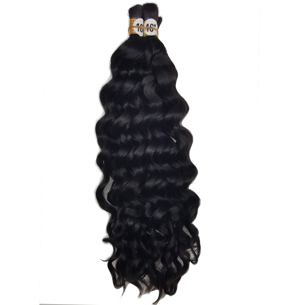 XISHIHONGYAN Deep Weave Bulk Braiding Hair Human Hair Micro Braids Mixing length 50g Each Bundle Natural Black Color