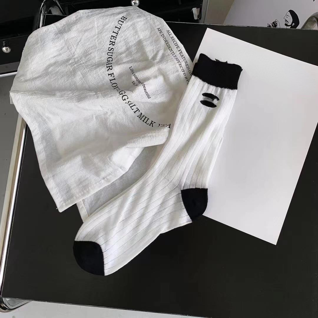 Spring and Summer Thin Cotton Socks Tube Sock Female Trendy Sock Socialite Temperament Contrast Color Ins Trendy Socks