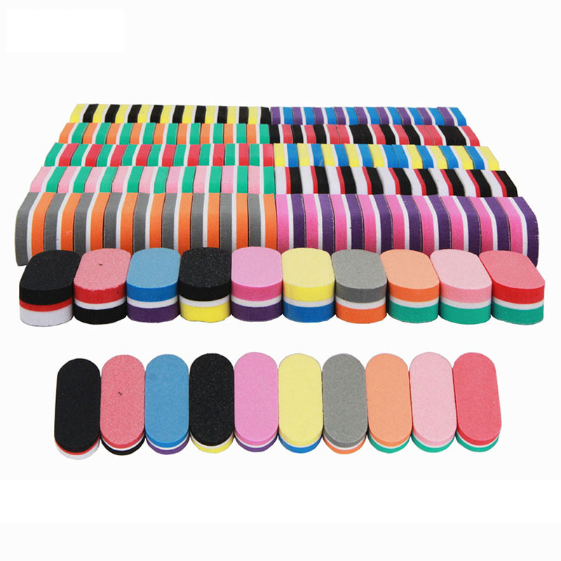 Mini Oval Nail Buffer Block Foot Rasps Double Sided Mixed Color DIY High Elastic Sponge Professional Polishing Care Repairing Polish Nails Art Tool Pu