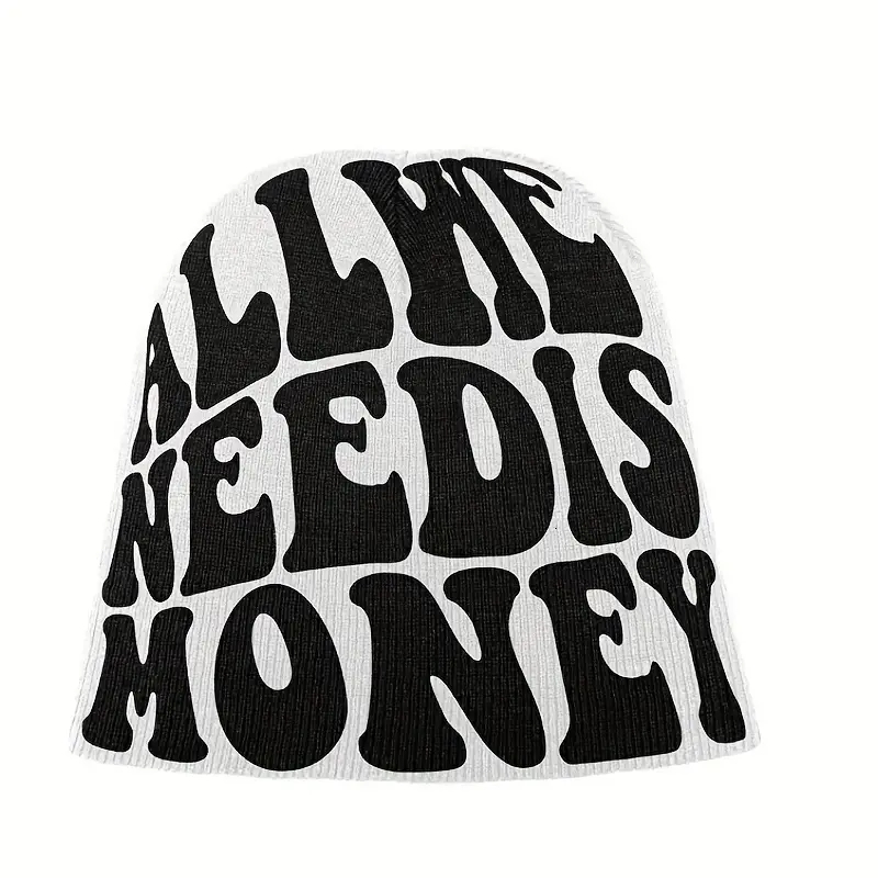 BeanieSkull Caps ALL WE NEED IS MONEY Beanie Letter Jacquard Hip Hop Knit Hat Unisex Y2K Skull Cap Warm Elastic Beanies Cap For Women Men 230816
