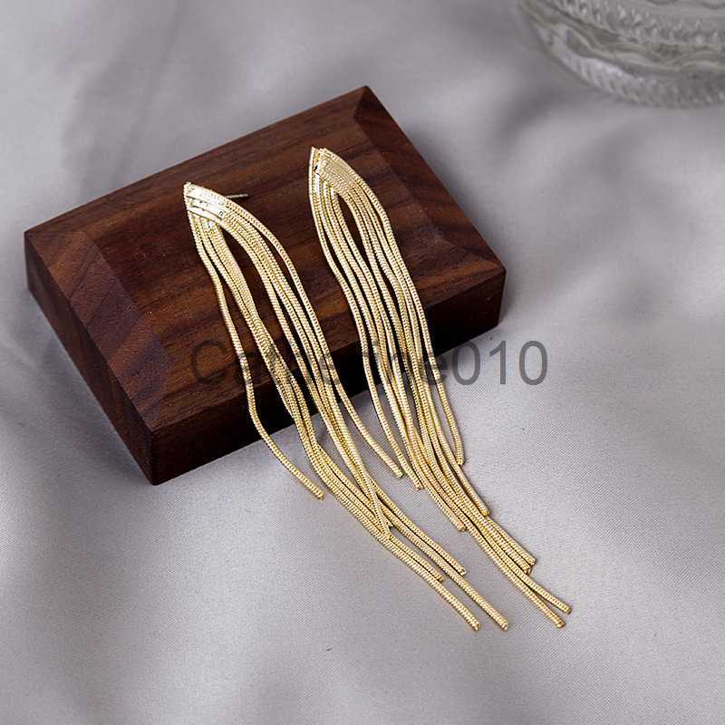 Charm Korean Fashion Gold Color Bar Long Thread Tassel Drop Earrings for Women Glossy Geometric EarrWeddParty Jewelry Gift J230817