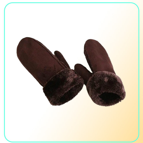 Women Sheepskin Mittens Gloves Thicken Wrist Fingerless Warm Winter Mittens 6 ColorsTrim Fur Leather Woolen Gloves for Hiking Ridi