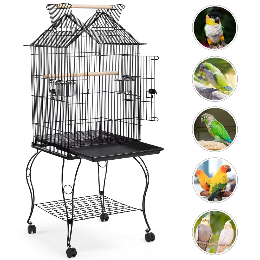 Bird Cages 57" Rolling Metal Parrot Cage with Open Top Black Durable Sturdy HeavyDuty Safe 263 Lb 230816