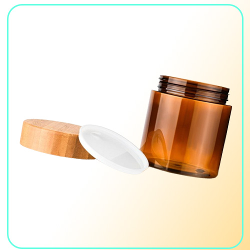 150g 250ml Empty Cream Container PET Frosted Amber Cosmetic Refillable Facial Hair Mask Plastic Jar With Bamboo Lid 20pcslot Stor6238963