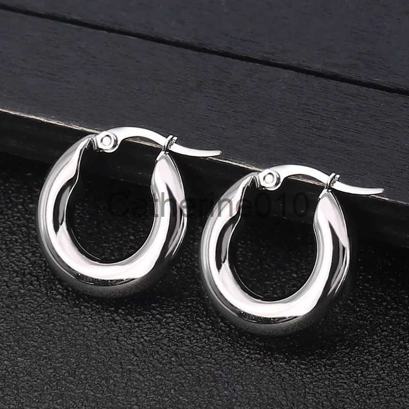 Charm Aide 20/25/30mm Chunky Stainless Steel Golden Hoop Earrings for Women Gift Minimalist Simple Temperament Fashion Huggies Jewelry J230817