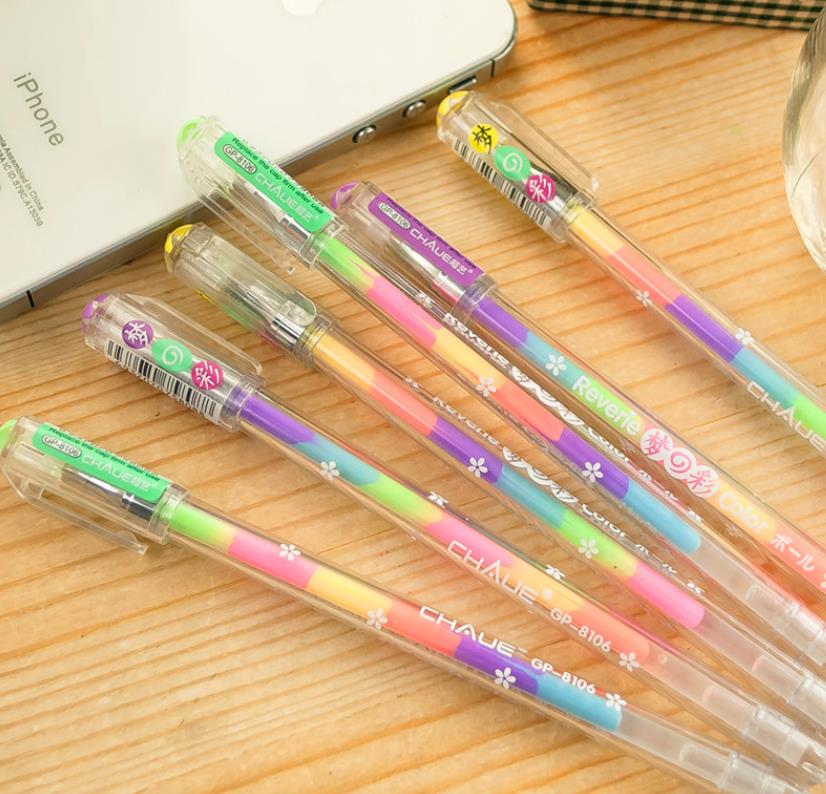Highlighter Pen Rainbow Colored Gel ink Pens Rollerball Point Pen for DIY Photo Album Black Paper Gift Card Art Writing