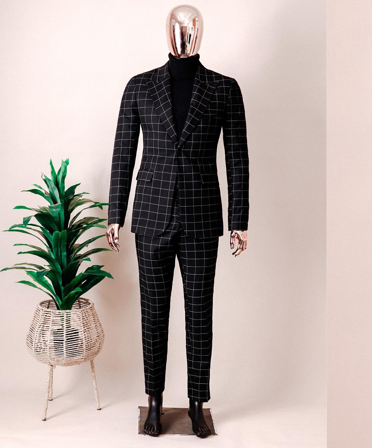 Black Plaid Men's Wedding Suits Peaked Lapel Slim Fit Tuxedos Groom Wear Evening Party 2 Pieces Jacket With Pants Custom Made
