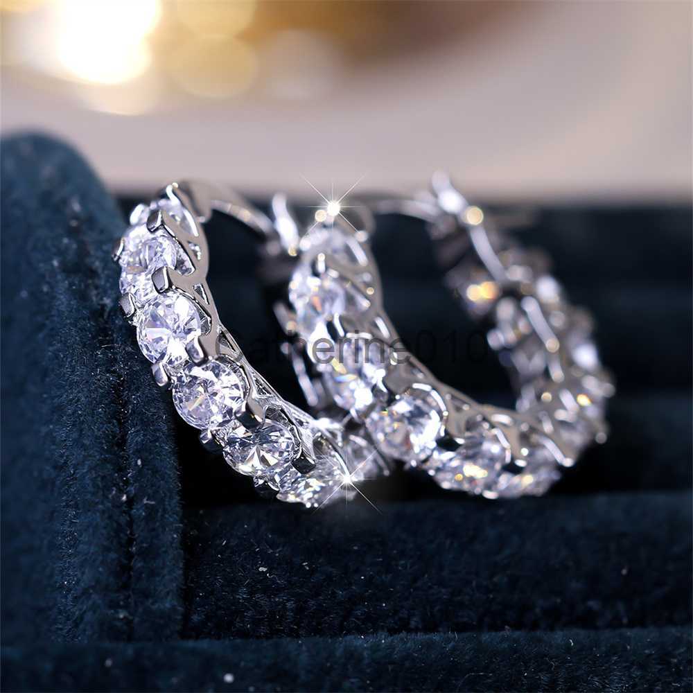 Charm White Zircon Small Round Hoop EarrLuxury Crystal DazzlStone Earrings For Women Fashion Gold Silver Color WeddJewelry J230817