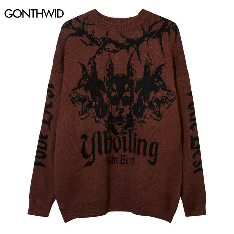 Men's Sweaters Vintage Knitted Sweater Streetwear Y2K Grunge Hip Hop Graphic Punk Gothic Pullover Oversized Jumpers Harajuku Fashion Couple 23081
