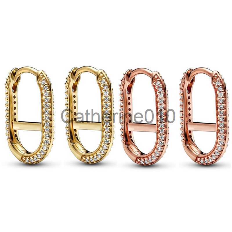 Charm Original Rose Golden Shine Pave Link EarrWith Crystal Earr925 SterlSilver Earrings For Women Gift Europe Jewelry J230817