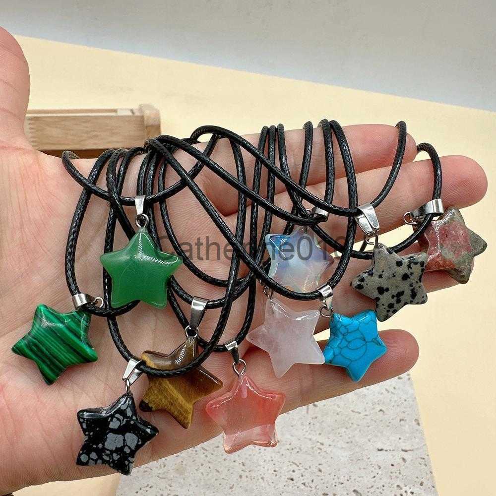 Pendant Necklaces New Natural Stone Five Point Star Pendants Necklaces For Women Jewelry Gift Chains Natural Stone Pendant Necklace For Girl 2023 J230