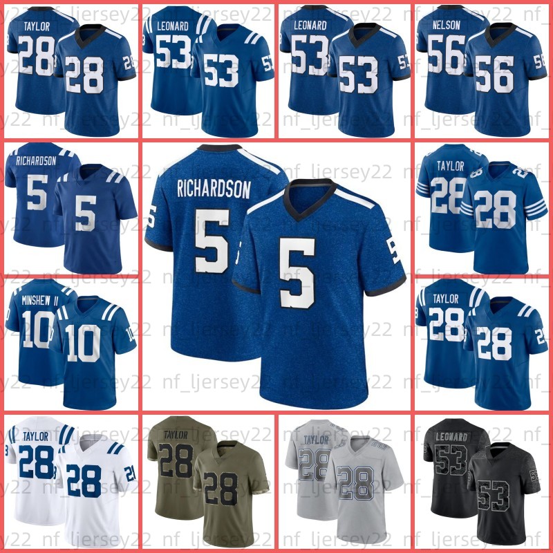 28 Jonathan Taylor Anthony Richardson Football Jerseys Gardner Minshew II Quenton Nelson Shaquille Leonard Michael Pittman Jr. Matt Gay DeForest Buckner Manning