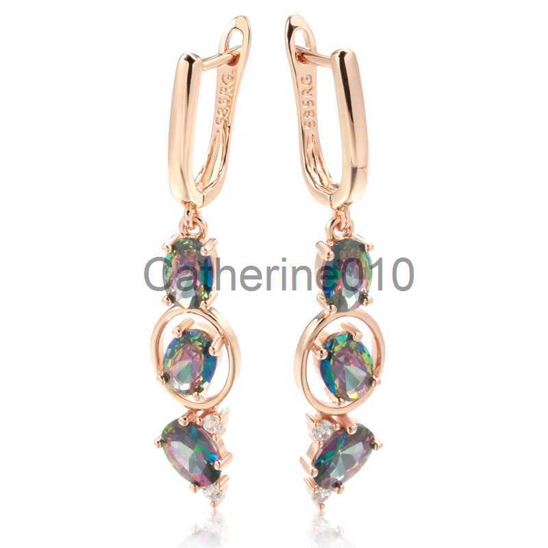 Charm Kinel New 585 Rose Gold Color Women Drop Earrings Unusual Colourful Natural Zircon Fashion Long Earrings Daily Vintage Jewelry J230817