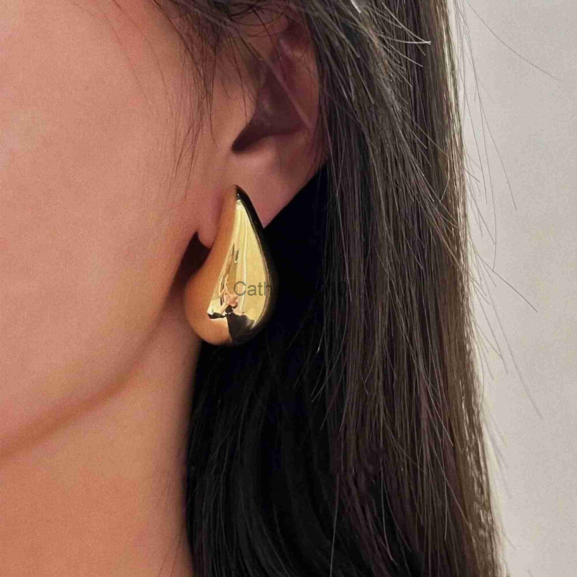 Charm Chic Exaggerate Big Waterdrop Drop Earrings for Women Dupes Chunky Teardrop Stainless Steel Gold Plated Statement Ear Jewelry J230817