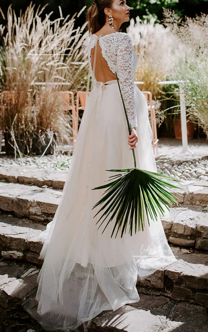 Sexy Backless Beach Wedding Dresses Long Sleeves Lace And Tulle Bohemian A Line Bridal Gowns Sweep Train Country Vestido De Novia
