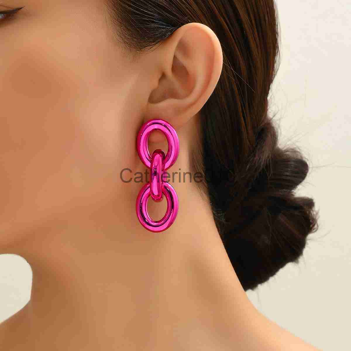Charm 3-Layer Color Contrast Hiphop Acrylic Long Chain Drop Earrings for Women Trendy Rock Metallic Color HangEarrY2K Jewelry J230817