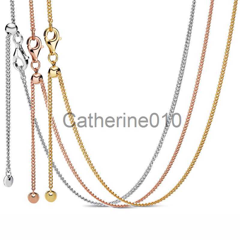 Pendant Necklaces Authentic 925 SterlSilver Rose Gold Curb SlidClasp Chain Adjust Basic Necklace For Women Bead Charm Diy Fashion Jewelry J230817
