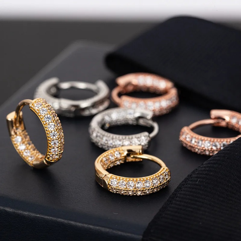 Unisex Trendy Men Women Earrings Gold Plated Micro Paved CZ Bling Earrings Hoops Fashion Hip Hop Jewelry