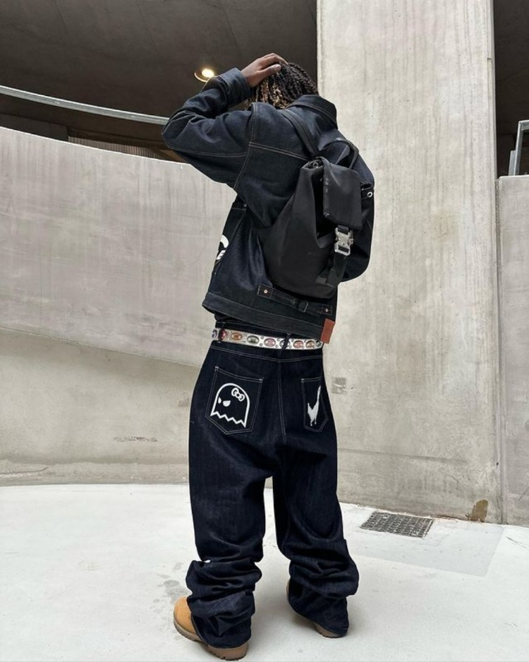 Men's Jeans Y2K Jeans Streetwear Harajuku Hip Hop Cartoon Graphic Print Baggy Jeans Black Pants Men Women Gothic Wide Leg Trousers 230815