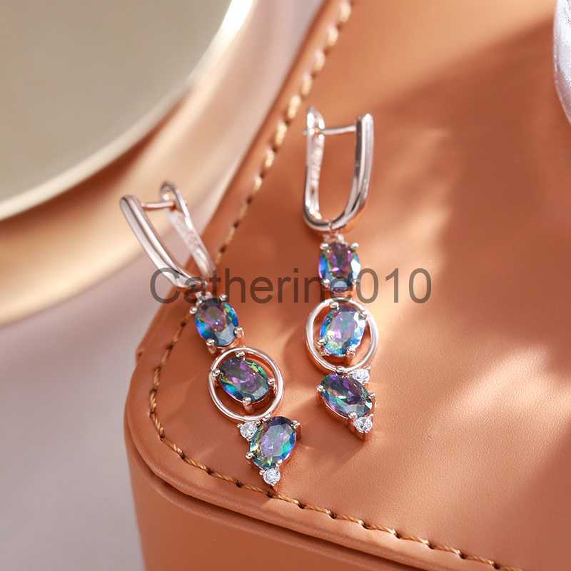 Charm Kinel New 585 Rose Gold Color Women Drop Earrings Unusual Colourful Natural Zircon Fashion Long Earrings Daily Vintage Jewelry J230817