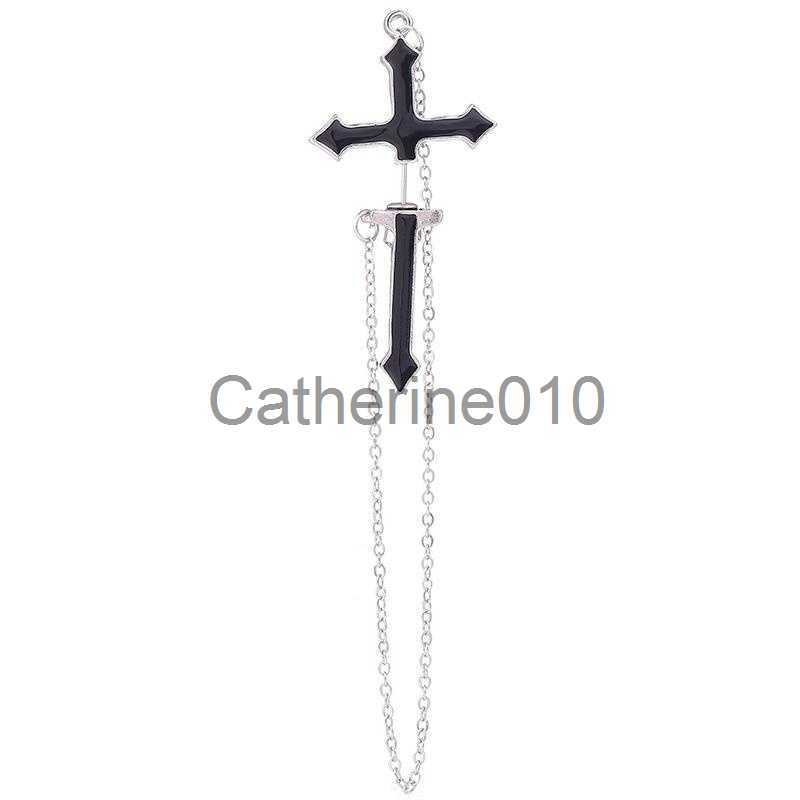 Charm Gothic Accessories Cross Pendant Earrings for Women Long Chain Tassel EarrCross Pierced Earrings Ear Bone Earrings Jewelry J230817
