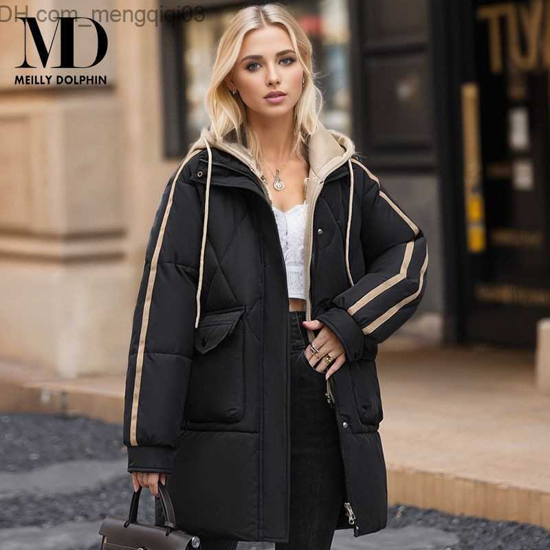 Women's Down Parkas MEILLY DOLPHIN down jacket Women's winter clothing Long jacket Hooded women's winter 2023 patchwork Parkas inflatab