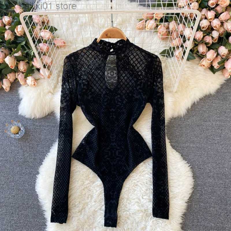 Women's Jumpsuits Rompers Ficusrong Summer Chic Streetwear Flocking Slim Bodysuit Women Sexy Backless Rompers Female Fashion Korean Bodycon Jumps