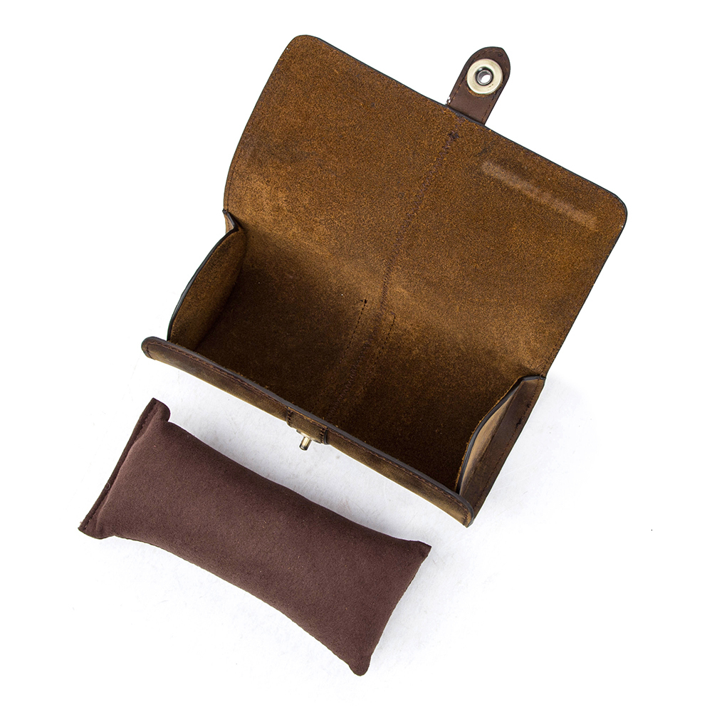 Watch Boxes Cases CONTACT'S FAMILY Watch Roll Travel Case Portable Vintage Cow Leather Display Watch Storage Box with Slid in Out Watch Organizer