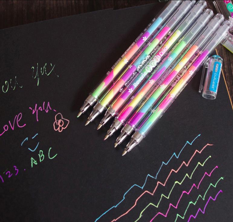 Highlighter Pen Rainbow Colored Gel ink Pens Rollerball Point Pen for DIY Photo Album Black Paper Gift Card Art Writing