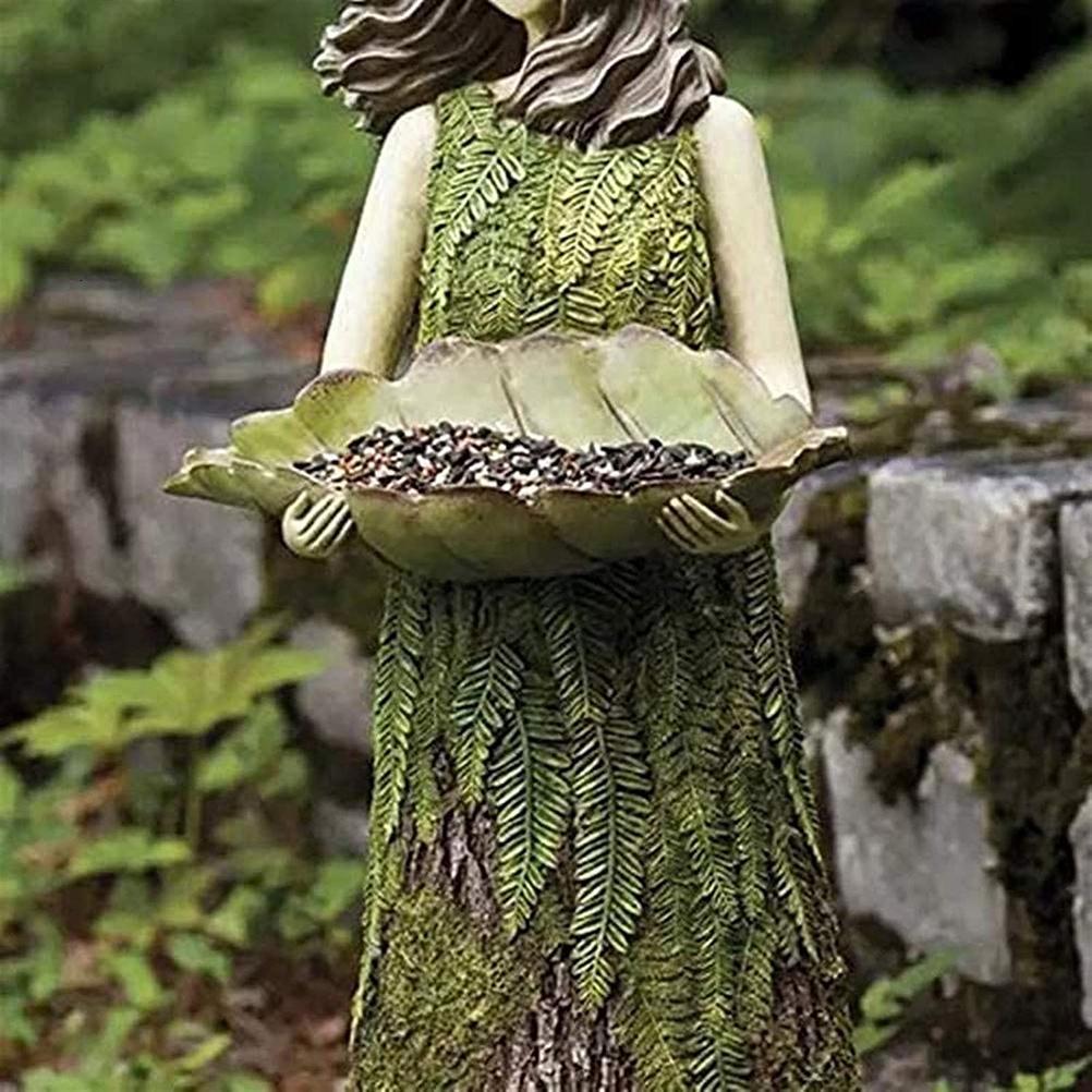 Garden Decorations Fairy Statue with Bird Feeder Lawn Resin Ornaments Art Sculptures for Outdoor Decoration 230816