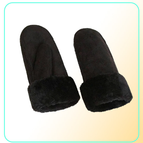 Women Sheepskin Mittens Gloves Thicken Wrist Fingerless Warm Winter Mittens 6 ColorsTrim Fur Leather Woolen Gloves for Hiking Ridi