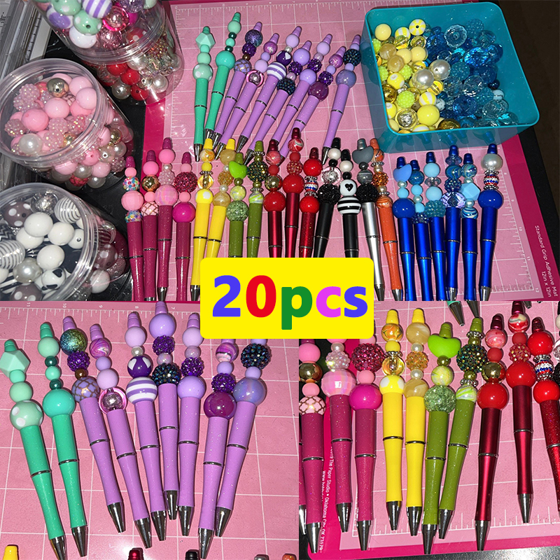 Gel Pens Pack 20 Plastic Gel Pen Beadable Pens Ballpoint Pen In Electroplating Gradient Color Bead Ballpoint Pens Plastic DIY Beaded Pens 230816
