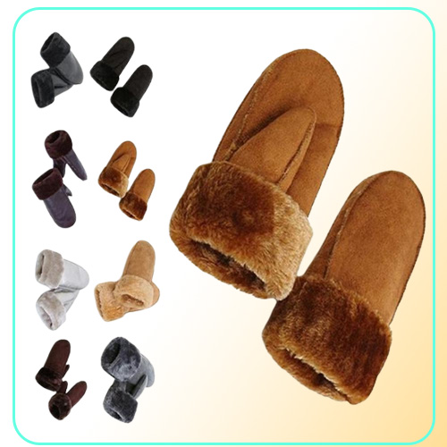 Women Sheepskin Mittens Gloves Thicken Wrist Fingerless Warm Winter Mittens 6 ColorsTrim Fur Leather Woolen Gloves for Hiking Ridi
