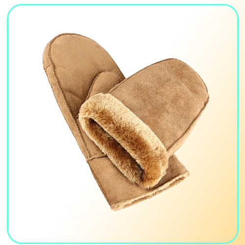 Women Sheepskin Mittens Gloves Thicken Wrist Fingerless Warm Winter Mittens 6 ColorsTrim Fur Leather Woolen Gloves for Hiking Ridi