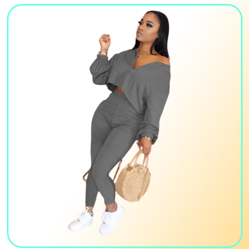 Women039s Two Piece Pants Fashion Casual 2 Sets Womens Outfits V Neck Solid Color Zipper Design Plus Size Fall Pantalones