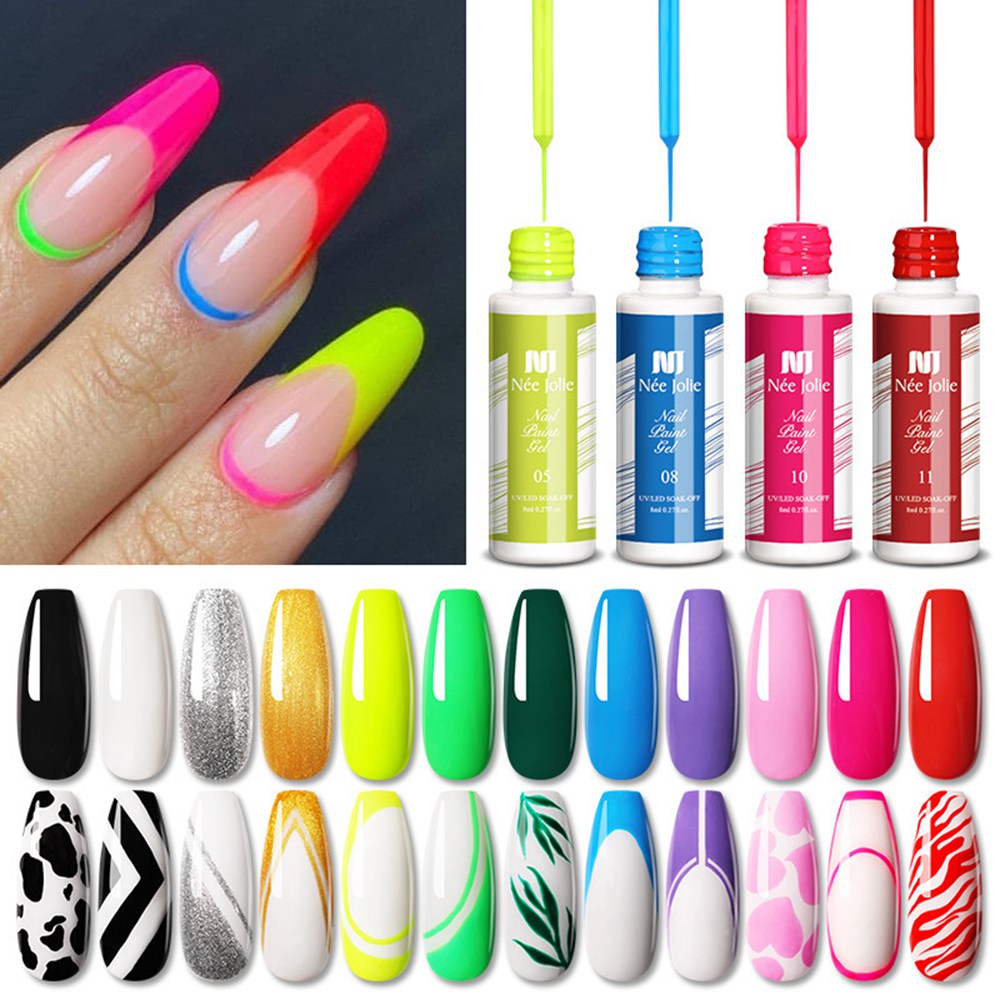 8ml Gel Nail Art Line Brush Polish 12 Colors For UV/LED Paint Nails Drawing Polish DIY Painting Varnish Liner Gels E207