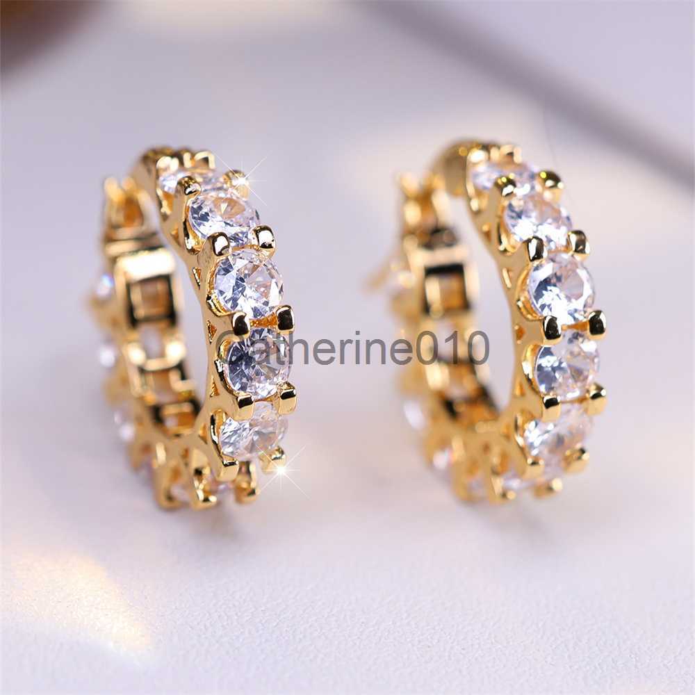 Charm White Zircon Small Round Hoop EarrLuxury Crystal DazzlStone Earrings For Women Fashion Gold Silver Color WeddJewelry J230817