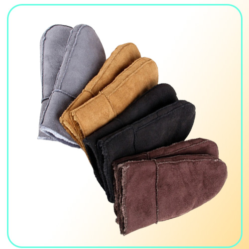 Women Sheepskin Mittens Gloves Thicken Wrist Fingerless Warm Winter Mittens 6 ColorsTrim Fur Leather Woolen Gloves for Hiking Ridi