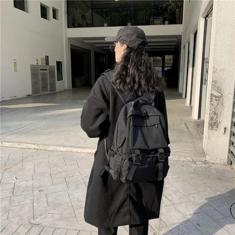 School Bags Backpacks Preppy Students Backpack Large Capacity Button Travel Bag Solid Simple Harajuku Chic Fashion Retro Unisex High Street 230817