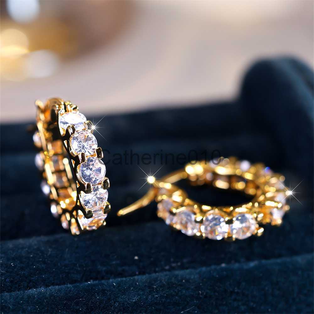 Charm White Zircon Small Round Hoop EarrLuxury Crystal DazzlStone Earrings For Women Fashion Gold Silver Color WeddJewelry J230817
