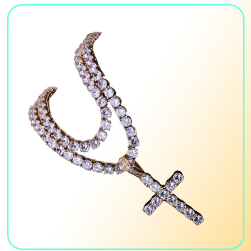 Iced Out Zircon Pendant With 4mm Tennis Chain Necklace Set Men's Hip hop Jewelry Gold Silver CZ Pendant Necklace