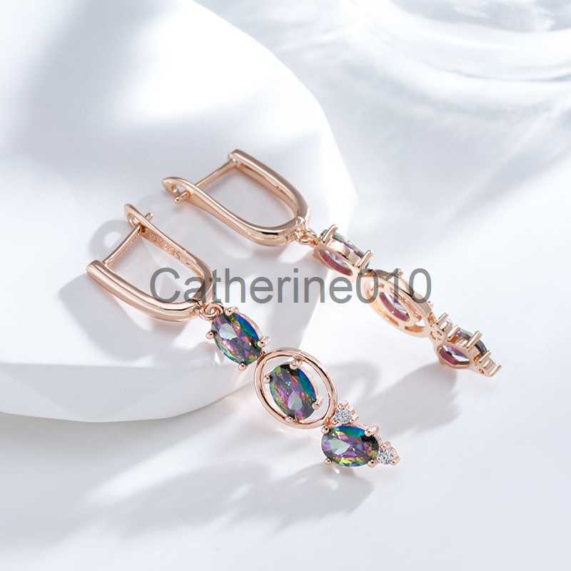 Charm Kinel New 585 Rose Gold Color Women Drop Earrings Unusual Colourful Natural Zircon Fashion Long Earrings Daily Vintage Jewelry J230817