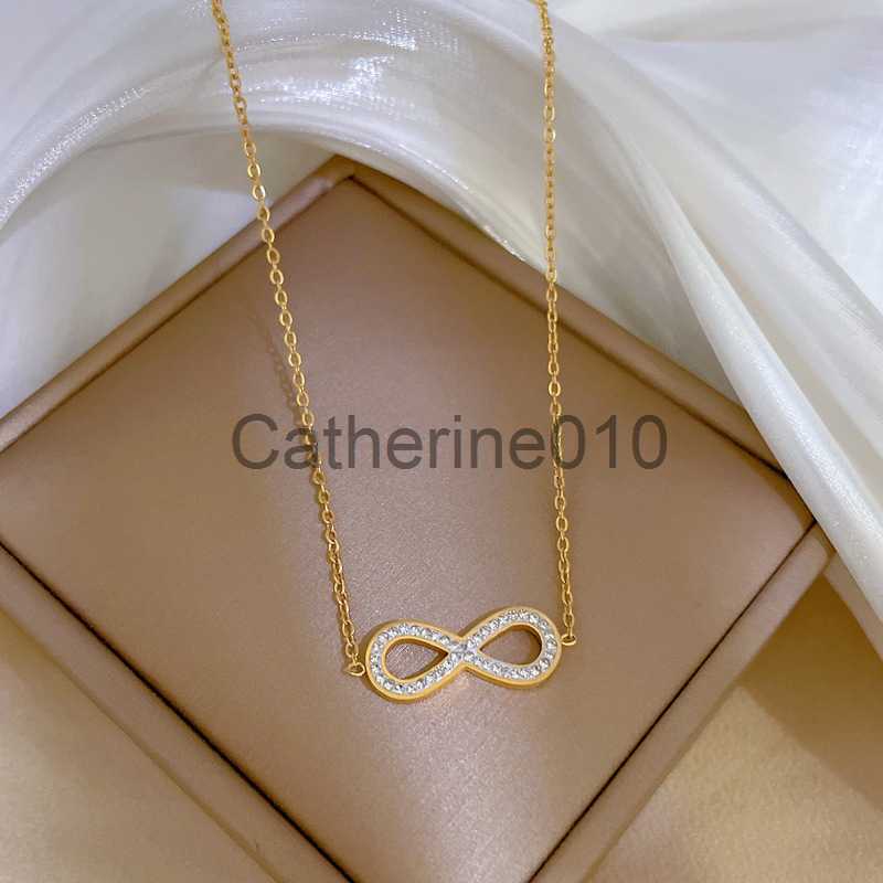 Pendant Necklaces Fashion Simple Stainless Steel Infinity Pendant Necklace for Women Classic Lucky Zircon Love You Forever Jewelry Birthday Gift J2308
