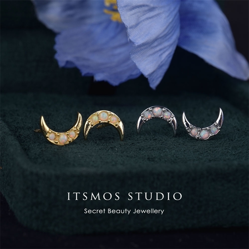 Stud ITSMOS Opal moon Earrings Female Crescent Moon Jewelry Piercing Studs for Women Birthday Gift 230816