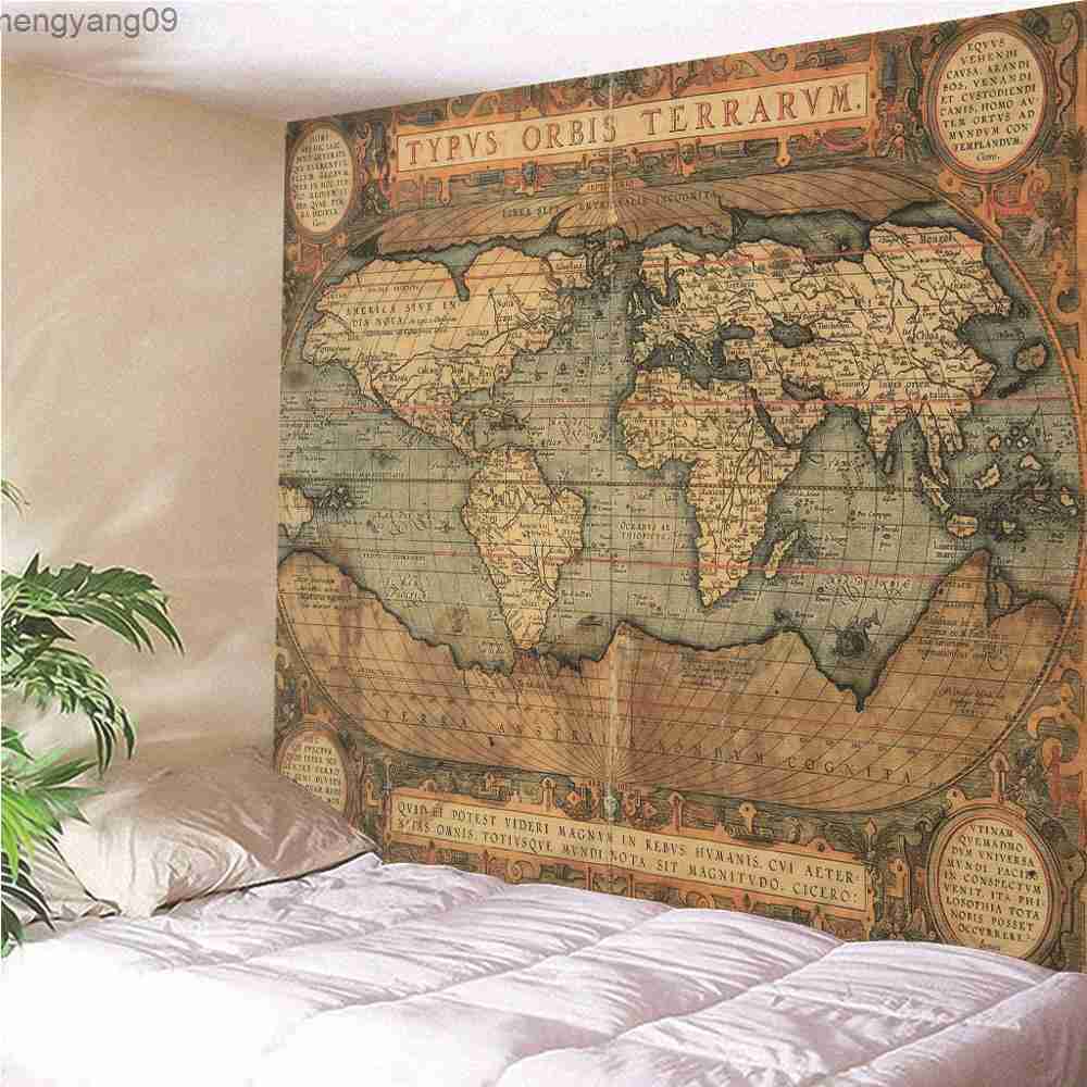 Tapestries Home Decor Vintage World Map Tapestry Wall Hanging Decoration Living Room Bedroom 230x180cm R230817