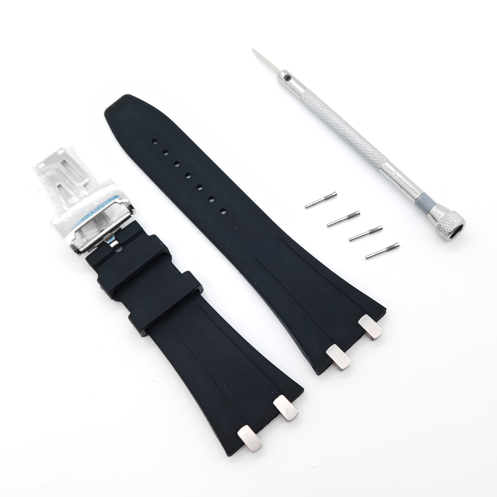 27mm Black Silicone Band 18mm Silver Strainless Folding Strap For AP Royal Oak 15400 15390 39mm 41mm Models Watch