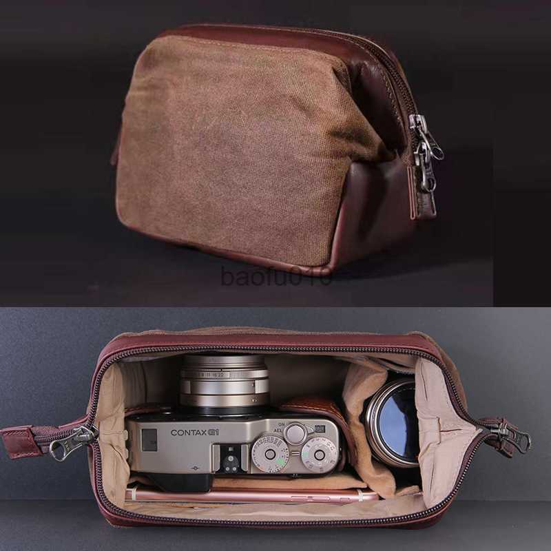 Camera bag accessories Roadfisher Genuine Real Leather Camera Bag Insert Pocket Pouch For Fujiflim XA2 X-A3 X100V Leica M A7 Nikon Canon Panasonic HKD230817