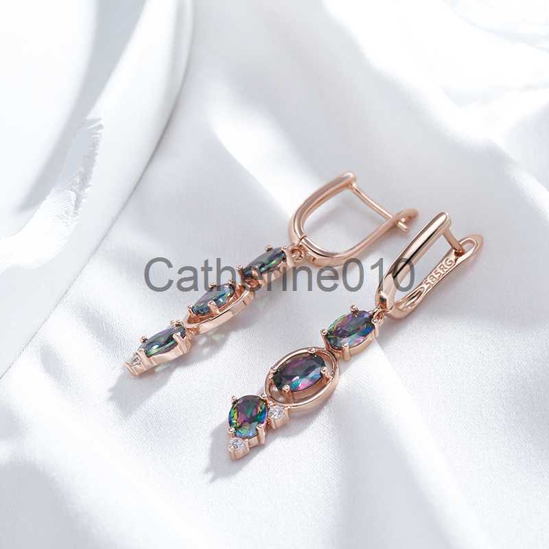 Charm Kinel New 585 Rose Gold Color Women Drop Earrings Unusual Colourful Natural Zircon Fashion Long Earrings Daily Vintage Jewelry J230817