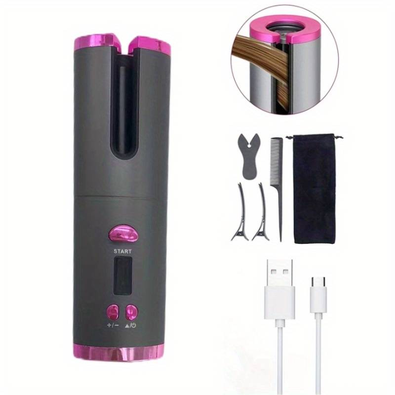 Hair Curling Iron Automatic Hair Curling Iron With LCD Display, Adjustable Temperature And Timer, Fast Heating Portable Rechargeable Rotating Ceramic 